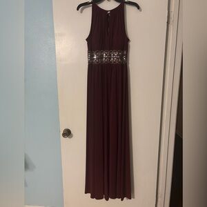 R & M Richards Burgundy Gown with Silver Detailing
